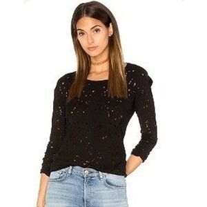 Benjamin Jay Long Sleeve Top Women XS Black Good Distressed Perforated EUC